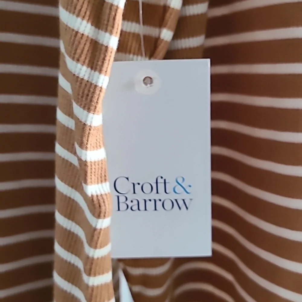 CROFT & BARROW WOMENS BROWN AND WHITE PLUS SIZE STRIPED LONG SLEEVE TOP SIZE XXL - Picture 4 of 12